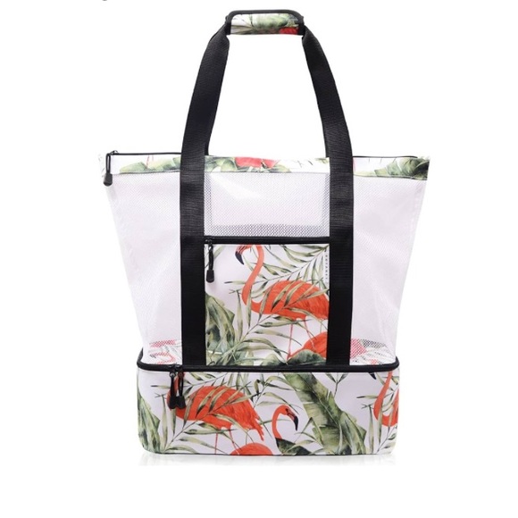 rotanet Handbags - Beach Bag Tote,2 in 1 Insulated Folding Beach Bags - tropical flamingo 🦩